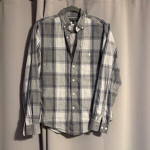 Express Men's Gray and White Checkered Shirt